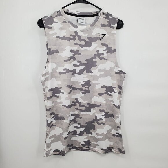 Gymshark Arrival Sleeveless Slim Fit T Shirt Top Men Size Small NWOT Tank Camo - Picture 1 of 10